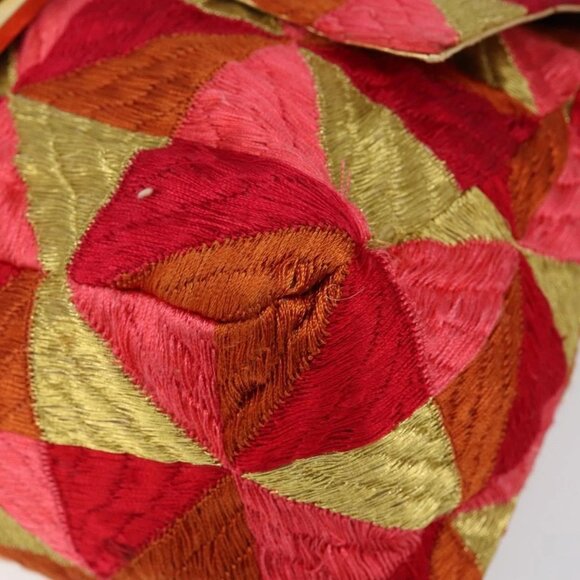 FENDI Mamma Baguette Shoulder Bag Satin Red Gold Auth 144979 - Picture 5 of 16